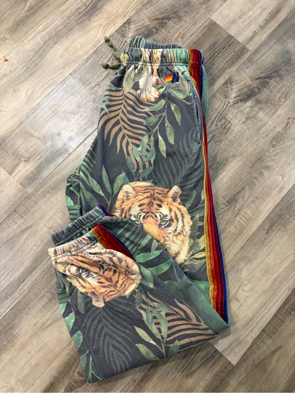 Aviator Nation Velvet Tiger Jungle Rainbow Stripe Jogger Sweatpants Super Rare - Picture 12 of 12